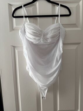 Abercrombie & Fitch White Ruched Chemise Bodysuit